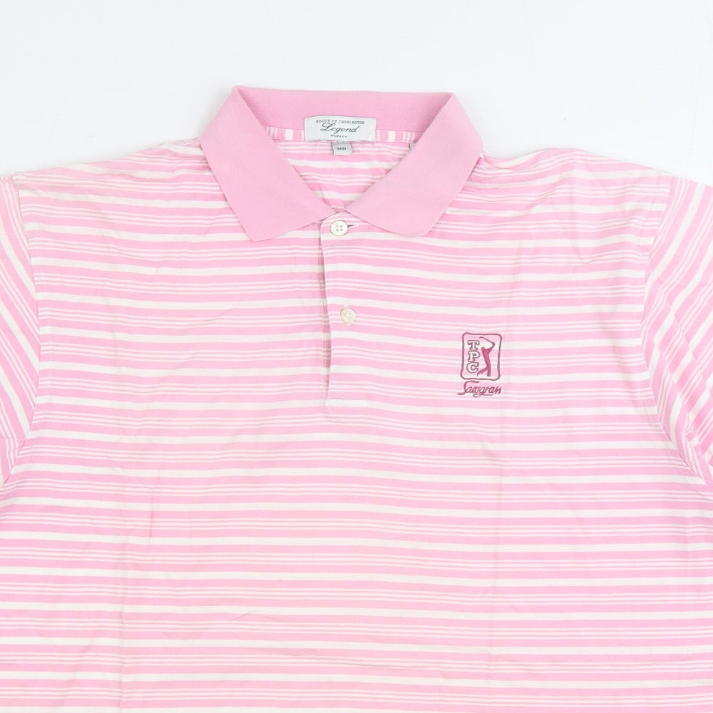 House of Carrington Womens Pink Striped 100% Cotton Basic Polo Size M Collared - Golf