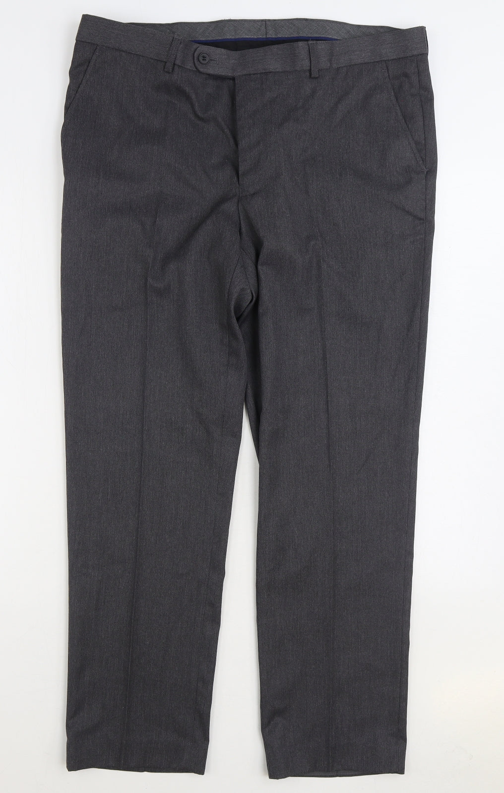 Matalan Mens Grey Polyester Trousers Size 36 in L29 in Regular Zip