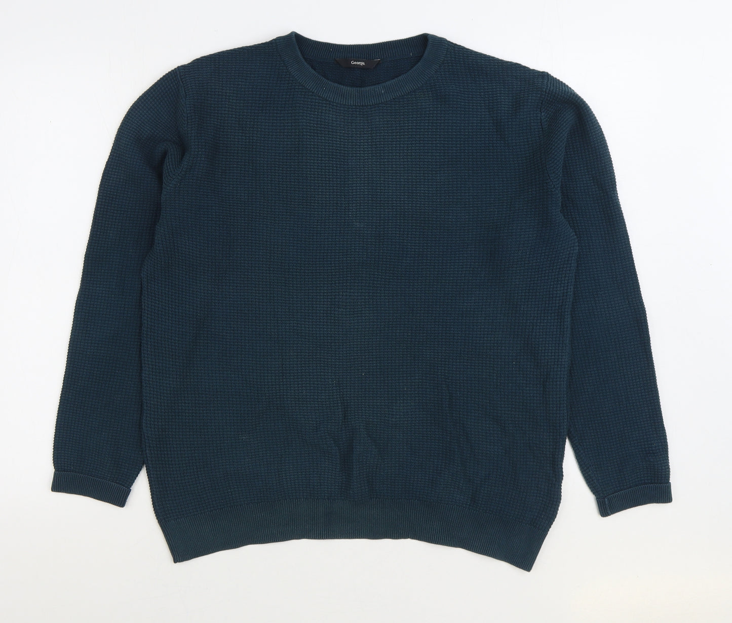 George Mens Blue Round Neck Cotton Pullover Jumper Size M