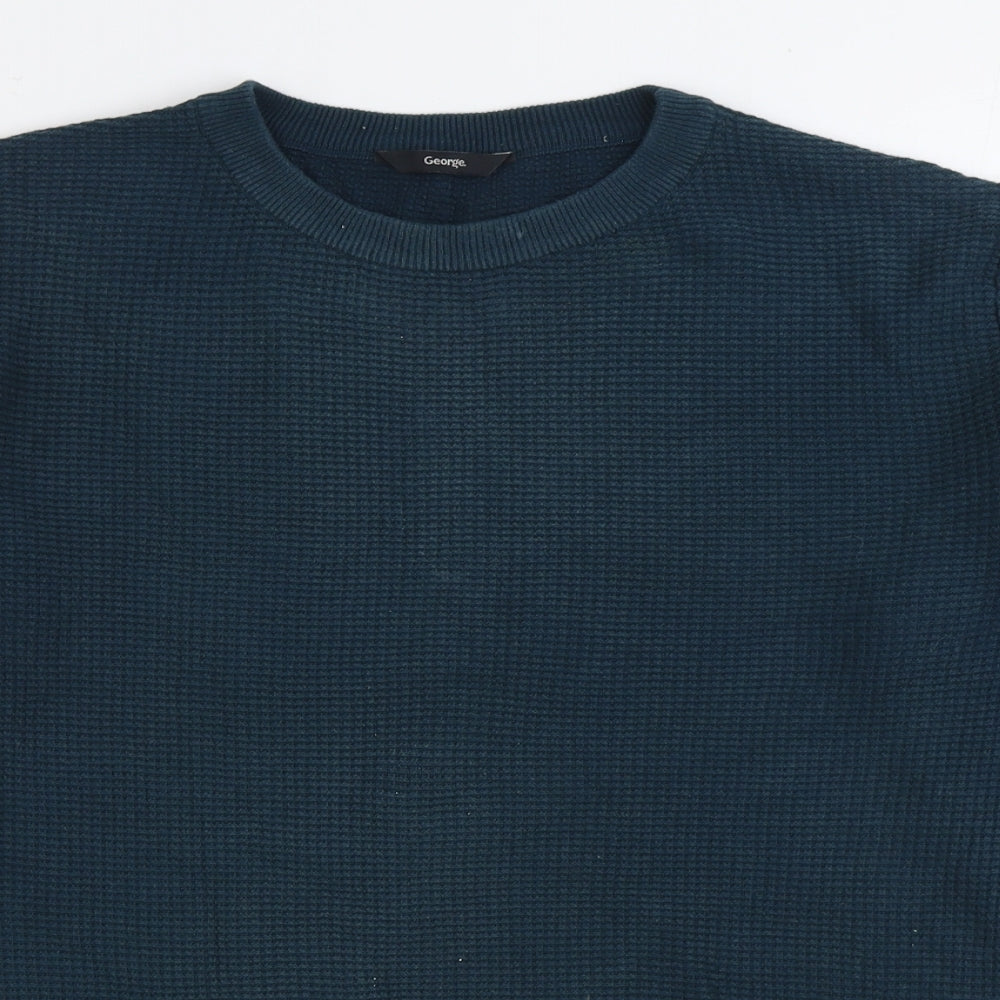 George Mens Blue Round Neck Cotton Pullover Jumper Size M