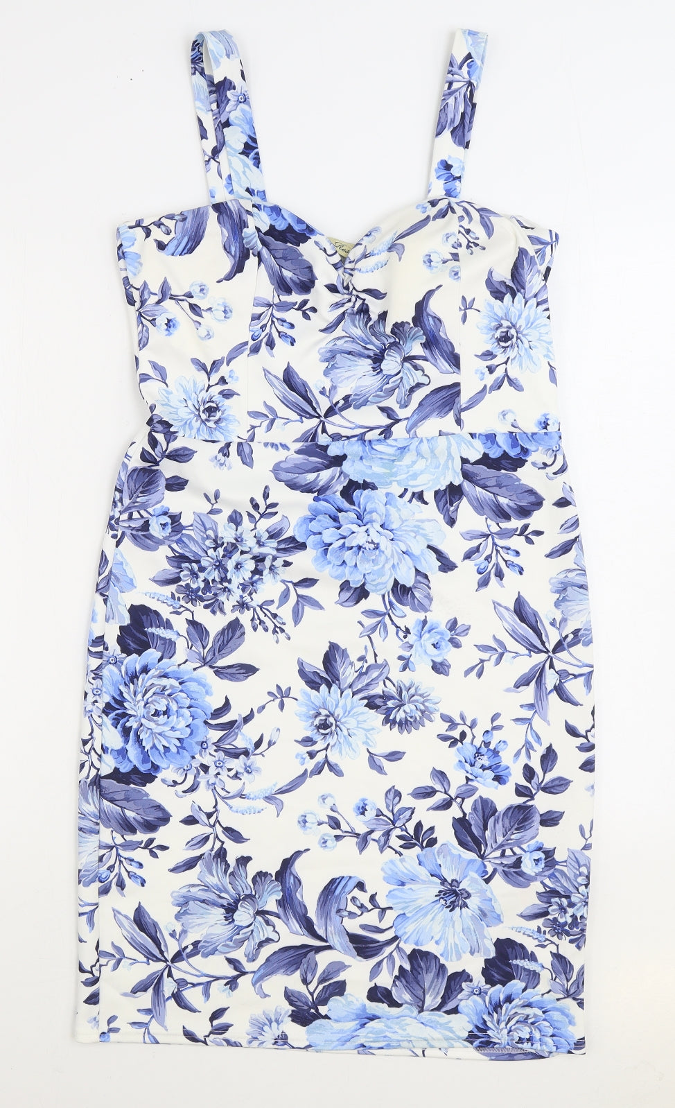 Cameo Rose Womens Blue Floral Polyester Sheath Size 16 Sweetheart Pullover