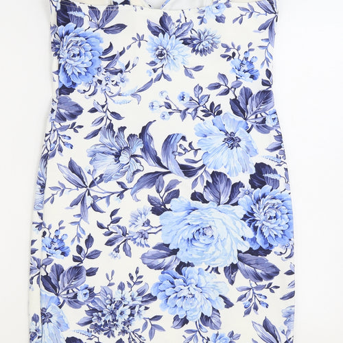 Cameo Rose Womens Blue Floral Polyester Sheath Size 16 Sweetheart Pullover