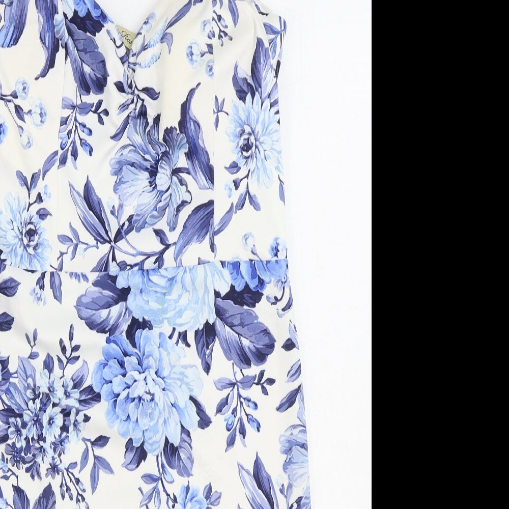 Cameo Rose Womens Blue Floral Polyester Sheath Size 16 Sweetheart Pullover