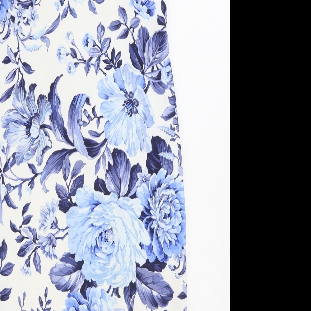 Cameo Rose Womens Blue Floral Polyester Sheath Size 16 Sweetheart Pullover