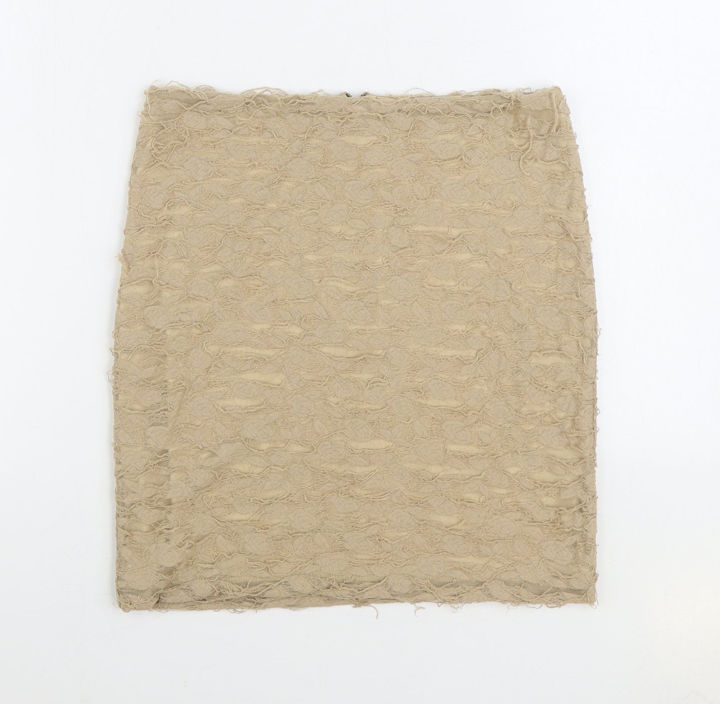 River Island Womens Beige Cotton Mini Skirt Size 14 Zip