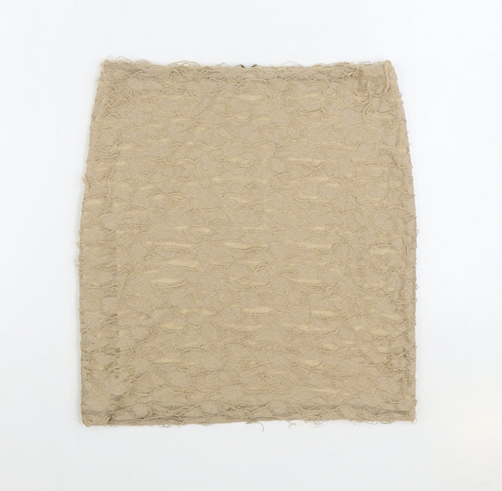 River Island Womens Beige Cotton Mini Skirt Size 14 Zip