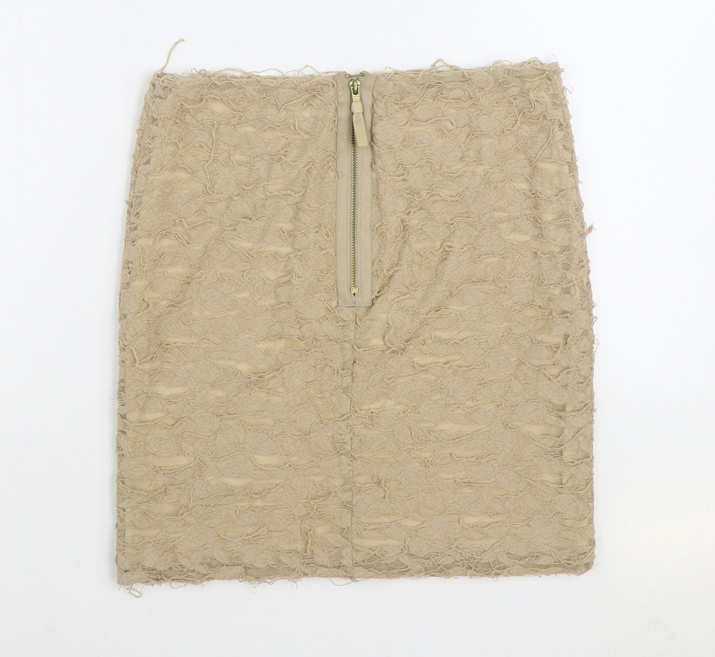 River Island Womens Beige Cotton Mini Skirt Size 14 Zip