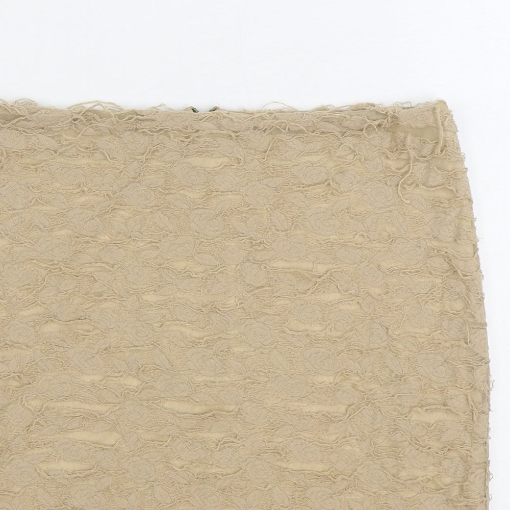 River Island Womens Beige Cotton Mini Skirt Size 14 Zip