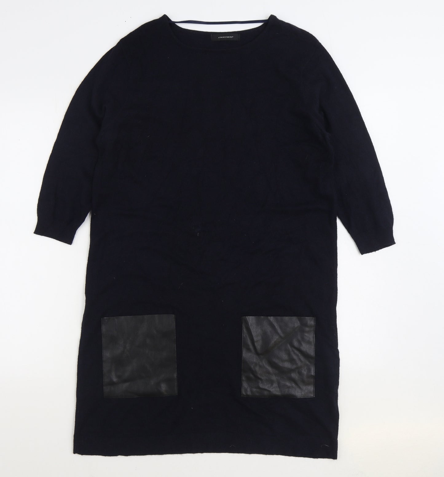 Atmosphere Womens Black Viscose Jumper Dress Size 14 Boat Neck Pullover