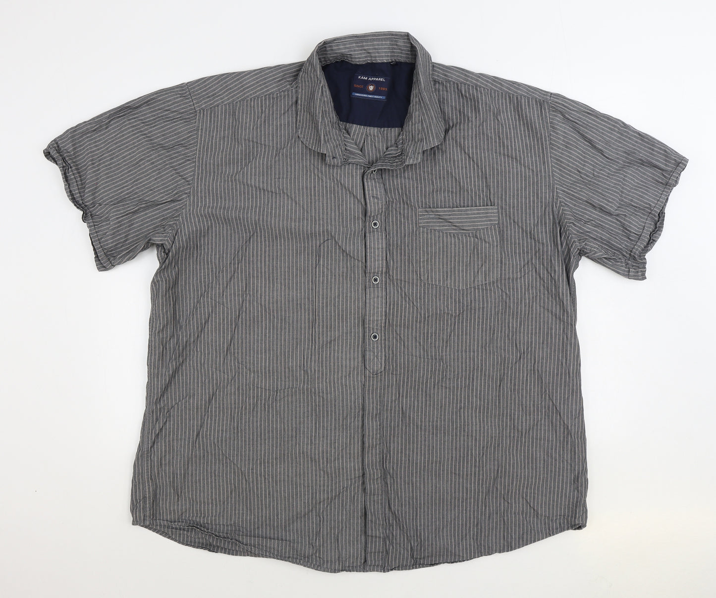 Kam Apparel Mens Green Striped Cotton Button-Up Size 3XL Collared Button