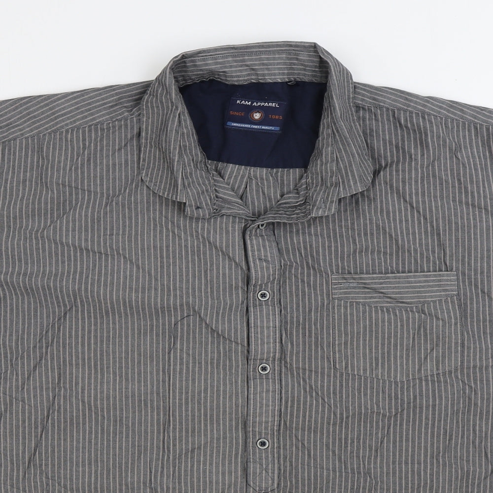 Kam Apparel Mens Green Striped Cotton Button-Up Size 3XL Collared Button