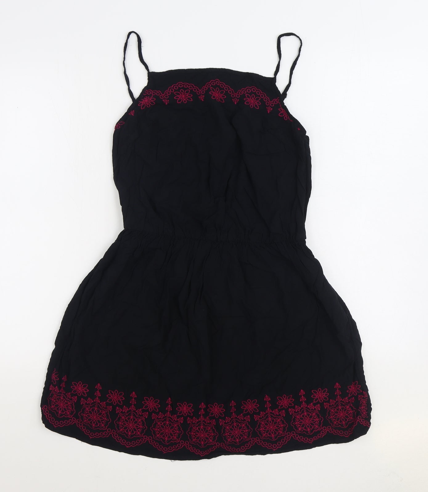 George Womens Black Geometric Viscose Skater Dress Size 12 Square Neck Pullover