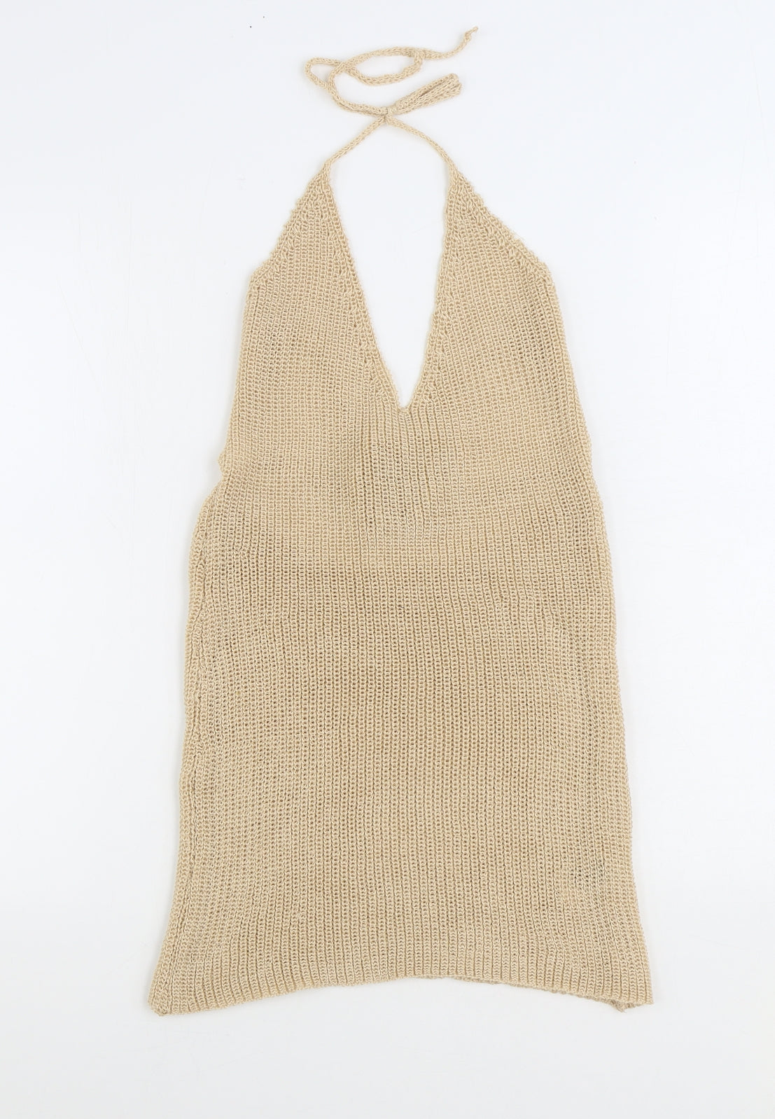 SheIn Womens Beige Polyester Slip Dress Size S Halter Tie