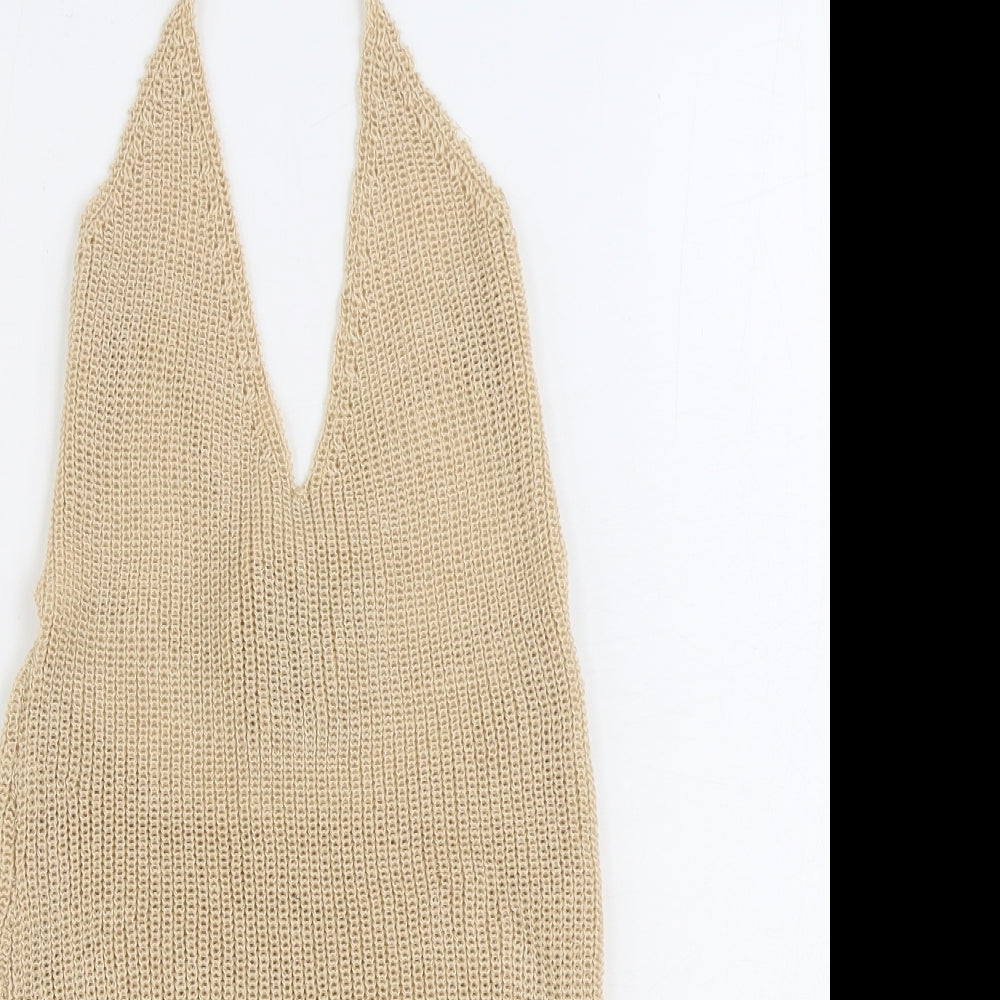 SheIn Womens Beige Polyester Slip Dress Size S Halter Tie