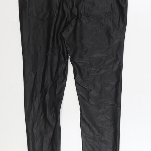 Papaya Womens Black Polyurethane Trousers Size 14 L27 in Regular Zip - Faux Leather