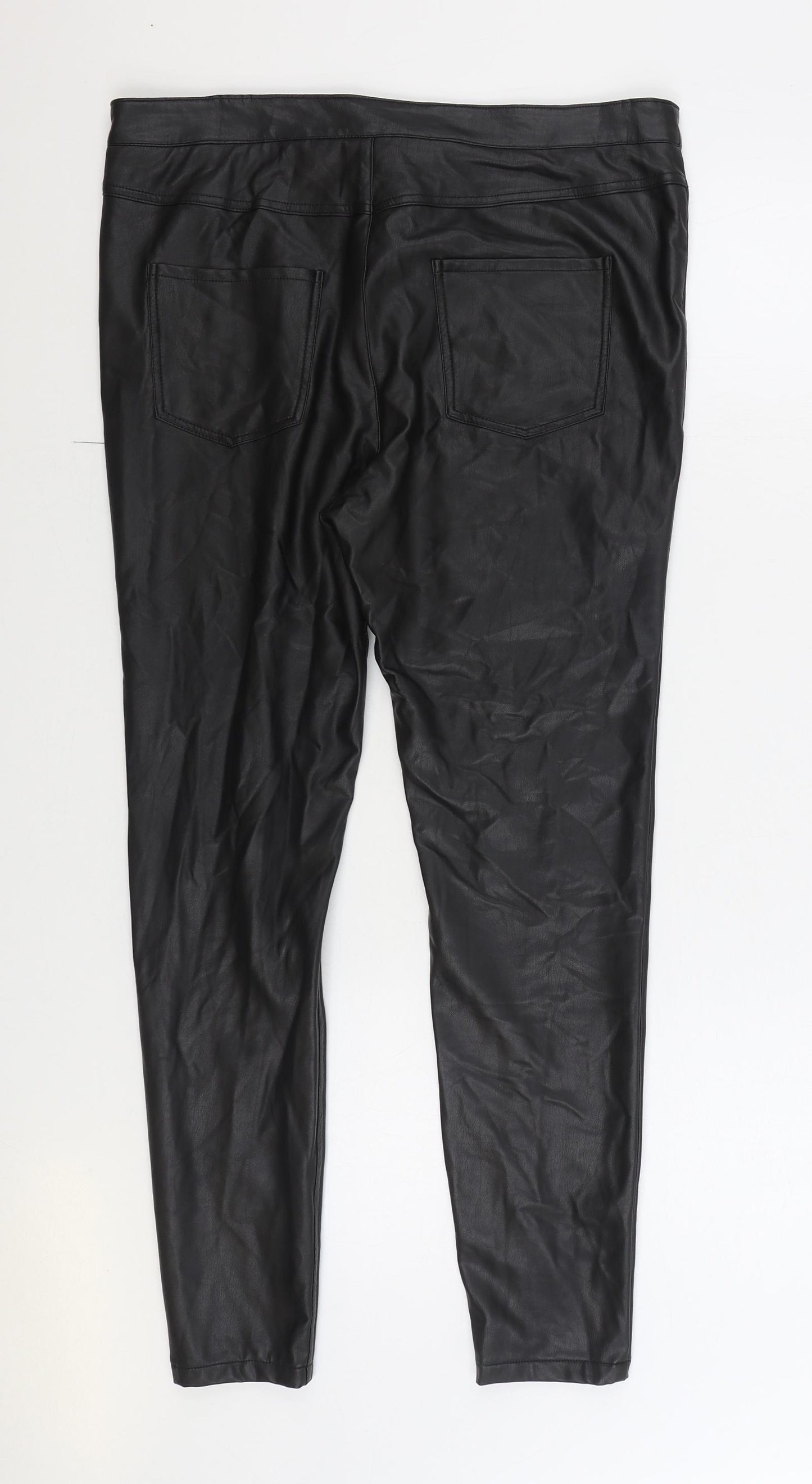 Papaya Womens Black Polyurethane Trousers Size 14 L27 in Regular Zip - Faux Leather