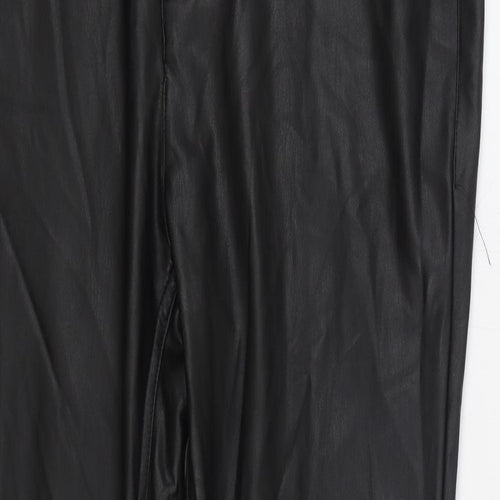 Papaya Womens Black Polyurethane Trousers Size 14 L27 in Regular Zip - Faux Leather