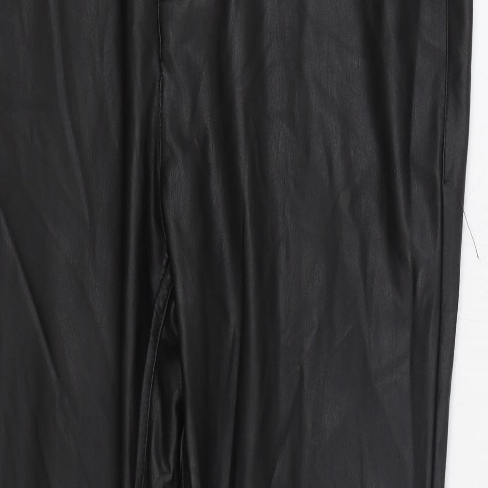 Papaya Womens Black Polyurethane Trousers Size 14 L27 in Regular Zip - Faux Leather