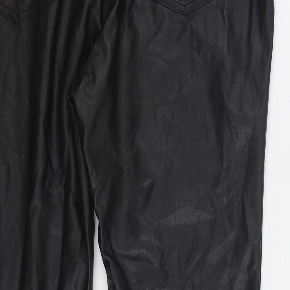 Papaya Womens Black Polyurethane Trousers Size 14 L27 in Regular Zip - Faux Leather