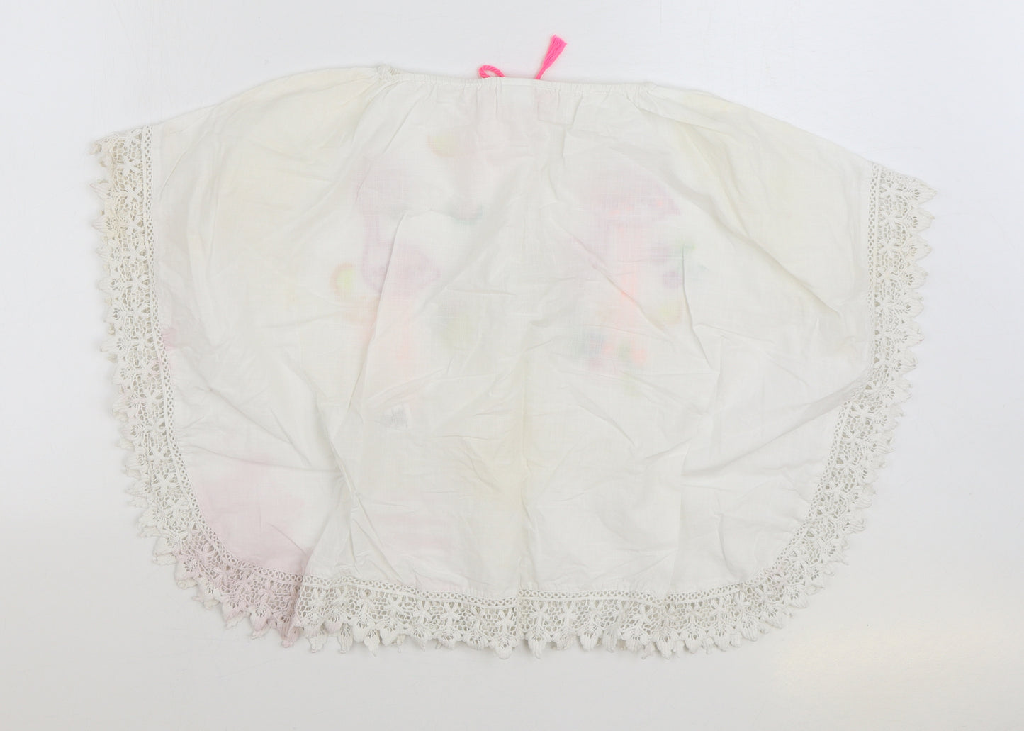 NEXT Girls White 100% Cotton Basic Blouse Size 7 Years Boat Neck Pullover - Flamingo Lace Trim