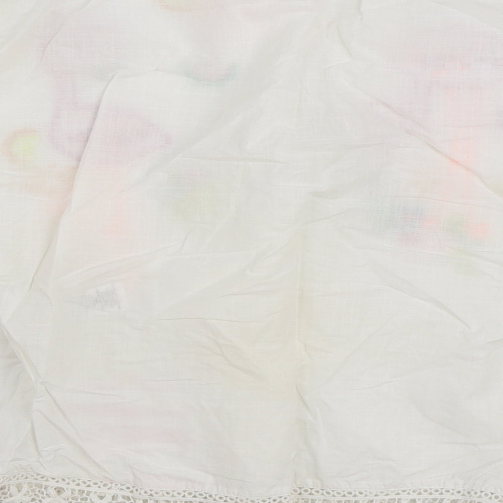 NEXT Girls White 100% Cotton Basic Blouse Size 7 Years Boat Neck Pullover - Flamingo Lace Trim