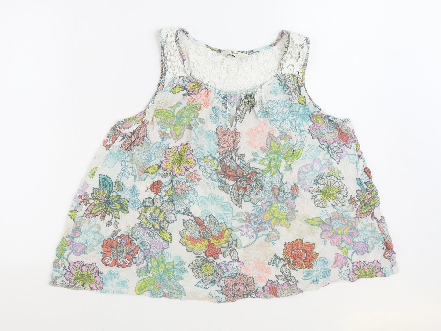 NEXT Womens Multicoloured Floral Viscose Basic Tank Size 12 Scoop Neck - Lace Detail
