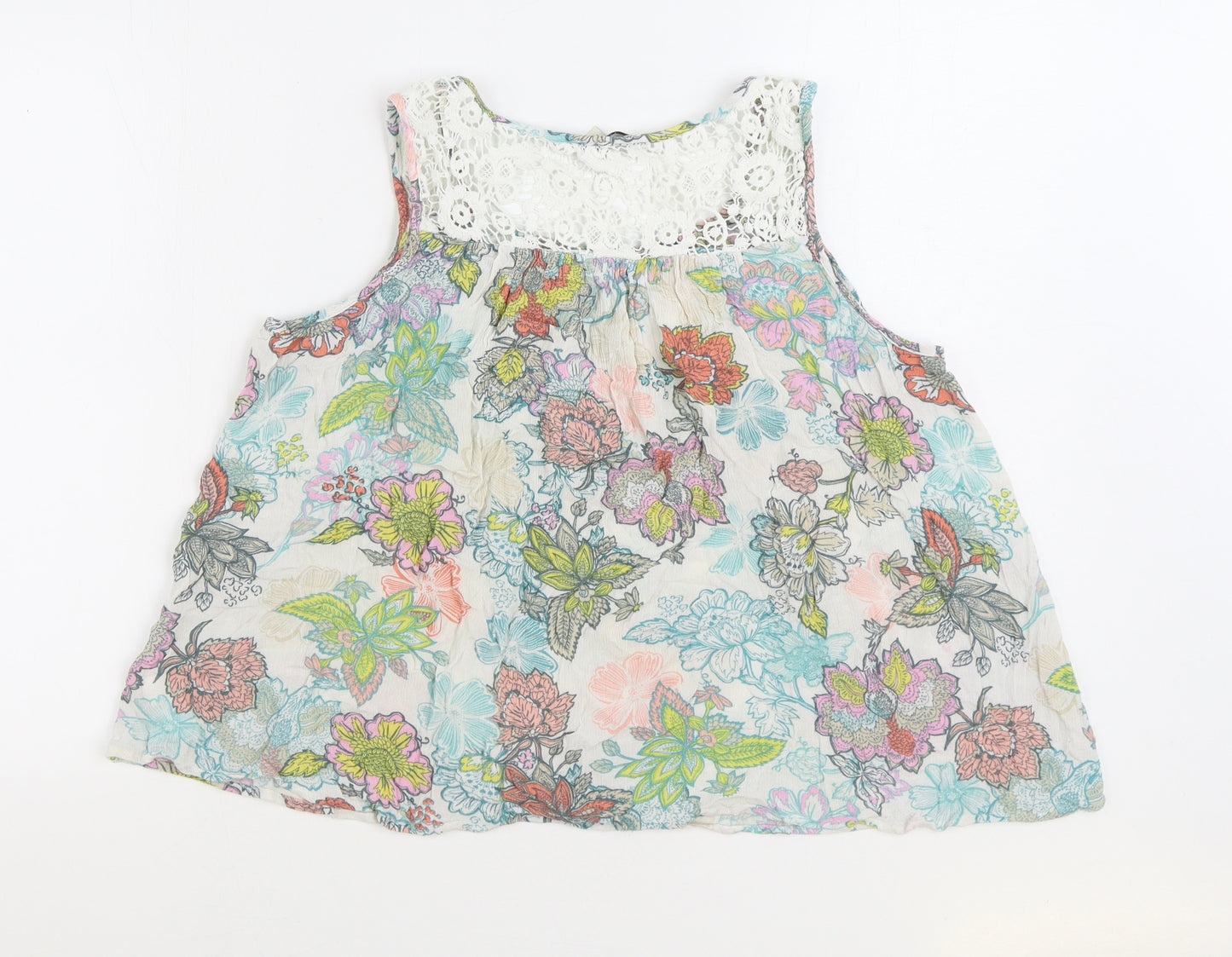 NEXT Womens Multicoloured Floral Viscose Basic Tank Size 12 Scoop Neck - Lace Detail