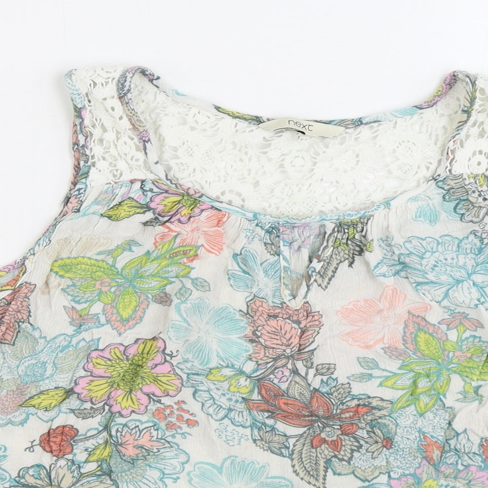 NEXT Womens Multicoloured Floral Viscose Basic Tank Size 12 Scoop Neck - Lace Detail