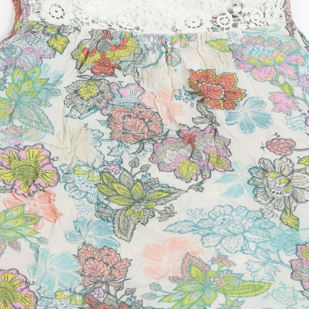 NEXT Womens Multicoloured Floral Viscose Basic Tank Size 12 Scoop Neck - Lace Detail