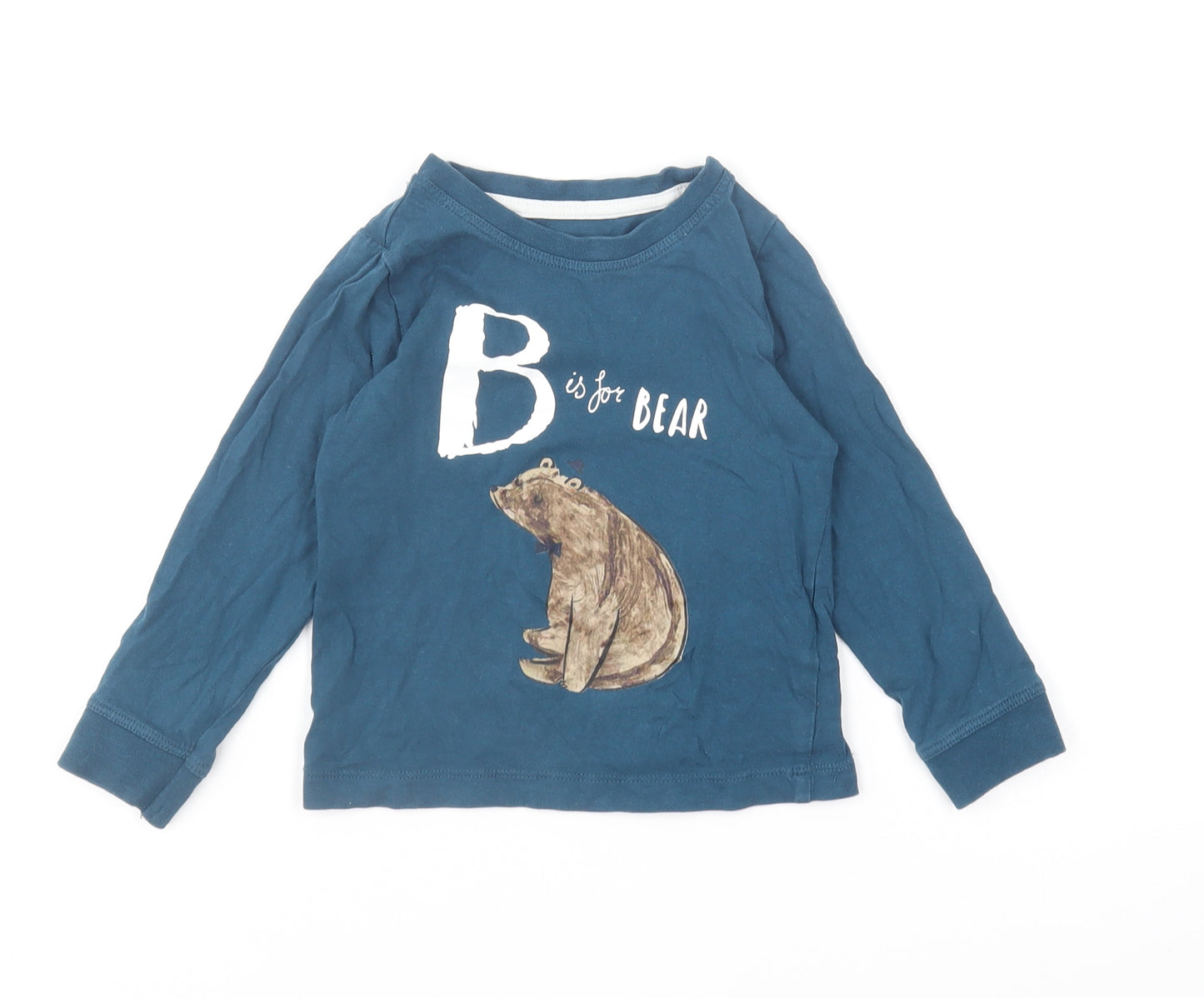 TU Boys Blue Cotton Basic T-Shirt Size 2-3 Years Round Neck Pullover - B Is For Bear