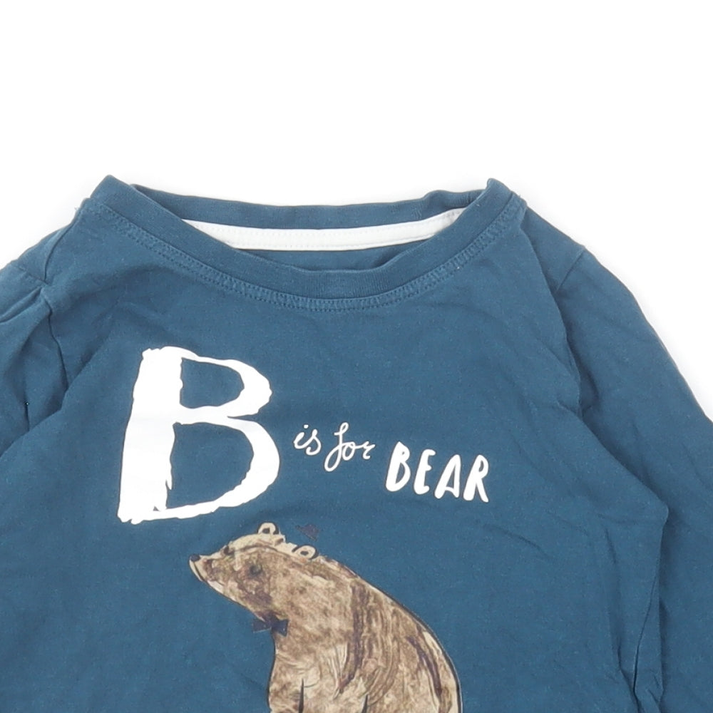 TU Boys Blue Cotton Basic T-Shirt Size 2-3 Years Round Neck Pullover - B Is For Bear