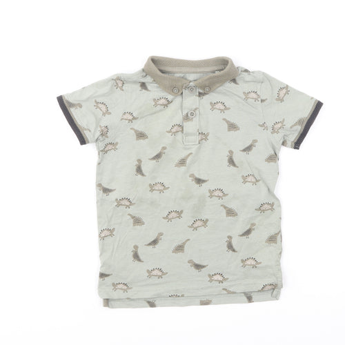 George Boys Green Geometric Cotton Basic Polo Size 2-3 Years Collared Pullover - Dinosaur Print