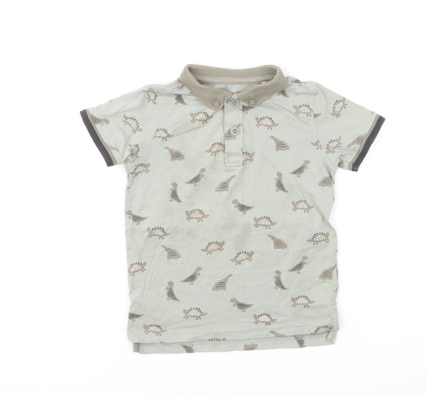 George Boys Green Geometric Cotton Basic Polo Size 2-3 Years Collared Pullover - Dinosaur Print