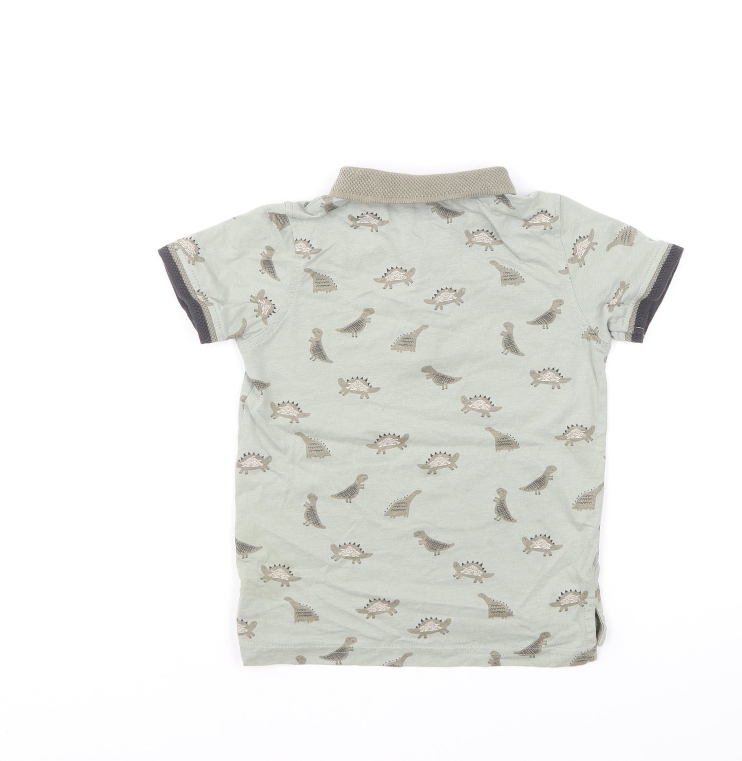 George Boys Green Geometric Cotton Basic Polo Size 2-3 Years Collared Pullover - Dinosaur Print
