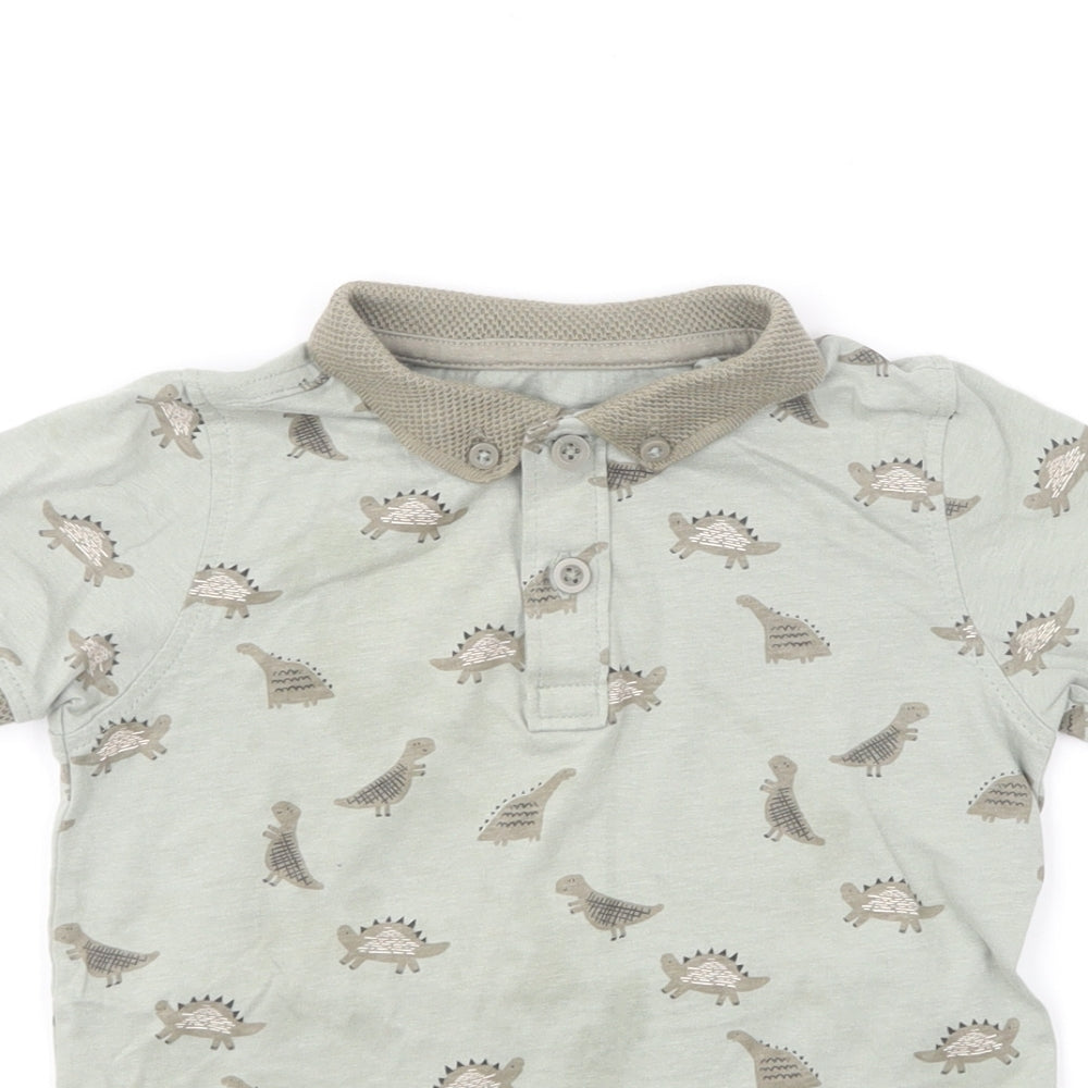 George Boys Green Geometric Cotton Basic Polo Size 2-3 Years Collared Pullover - Dinosaur Print