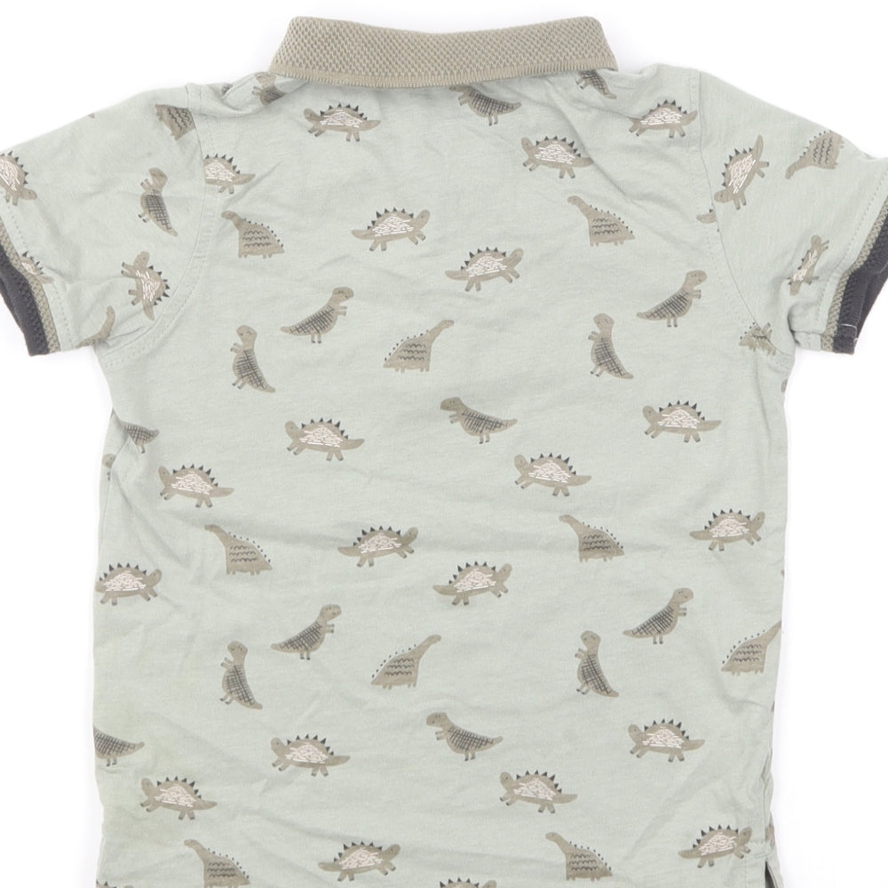 George Boys Green Geometric Cotton Basic Polo Size 2-3 Years Collared Pullover - Dinosaur Print