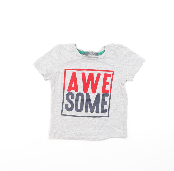 Primark Boys Grey Cotton Basic T-Shirt Size 2-3 Years Round Neck Pullover - Awesome