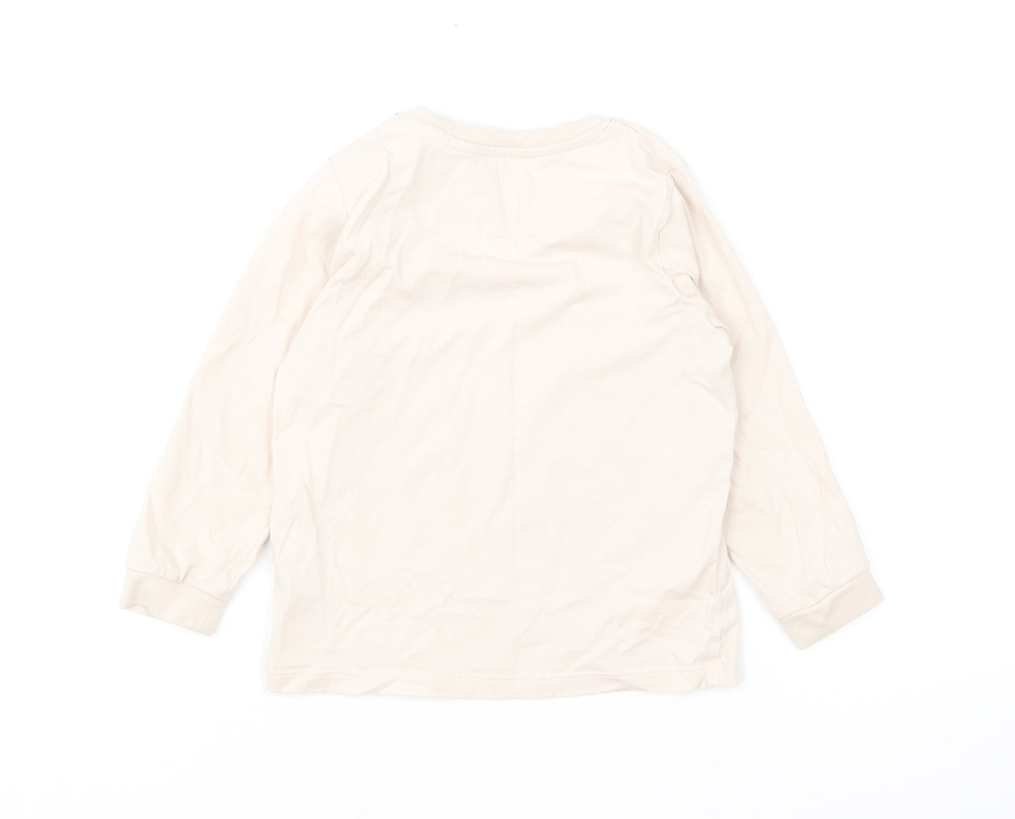 Marks and Spencer Boys Beige Cotton Basic T-Shirt Size 2-3 Years Round Neck Pullover - Dinosaurs