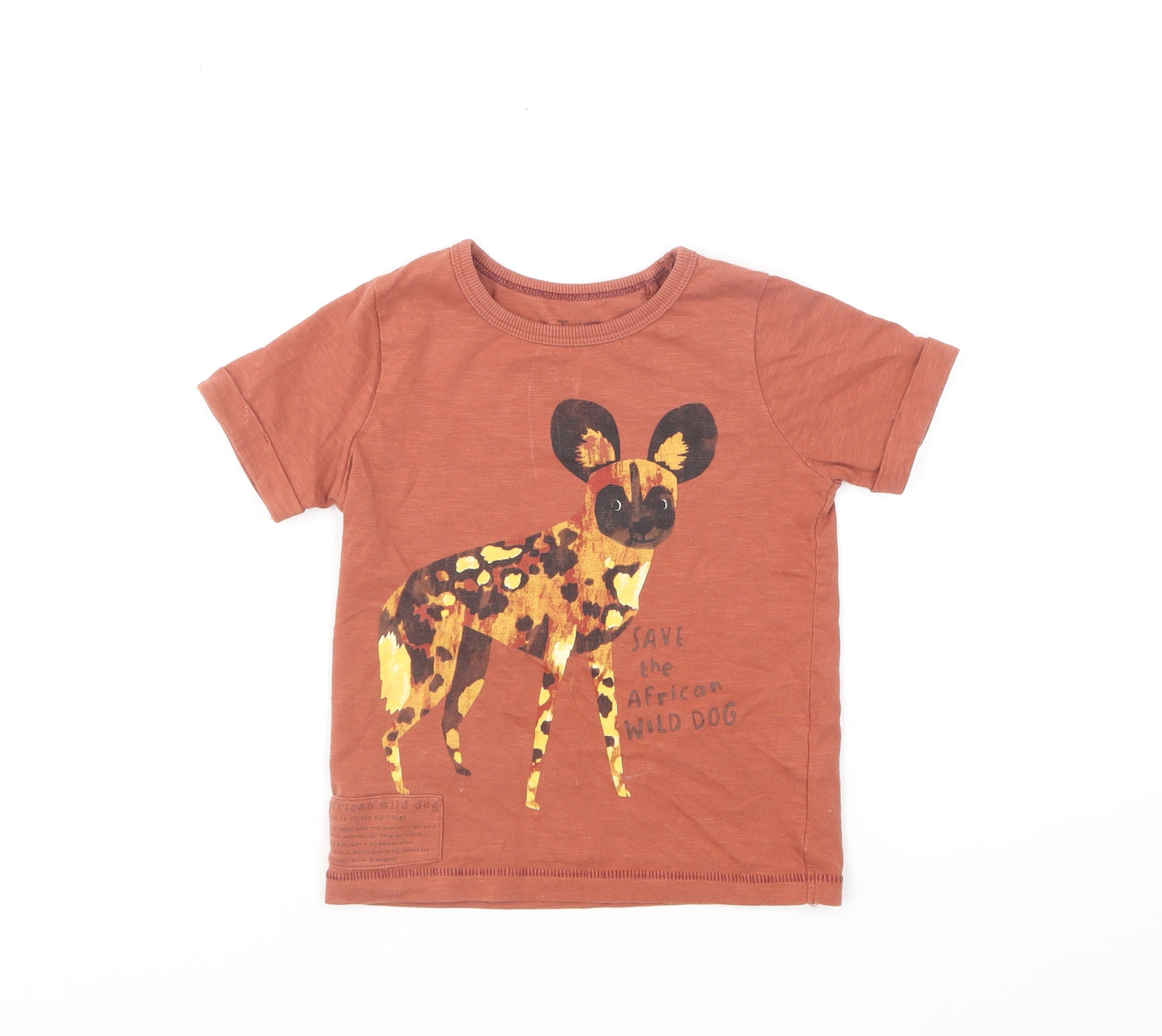 TU Baby Brown Cotton Basic T-Shirt Size 18-24 Months Round Neck Pullover - Save The African Wild Dog