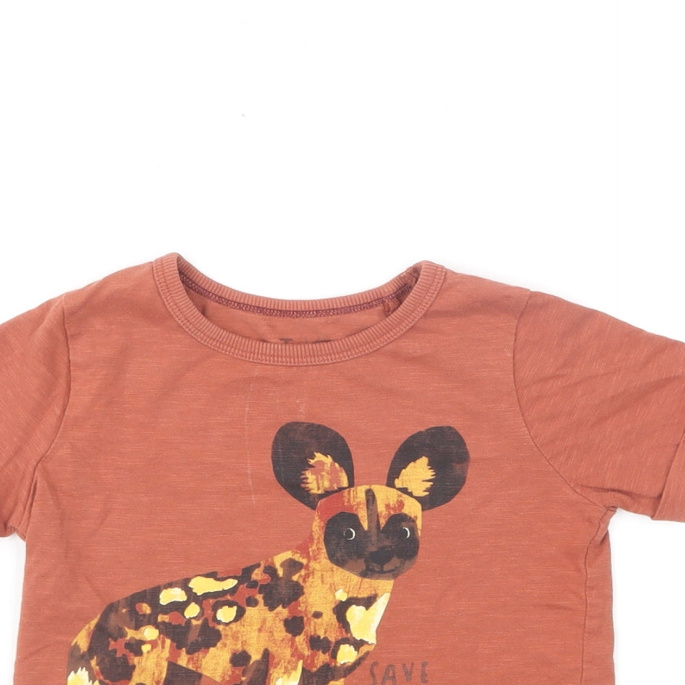 TU Baby Brown Cotton Basic T-Shirt Size 18-24 Months Round Neck Pullover - Save The African Wild Dog