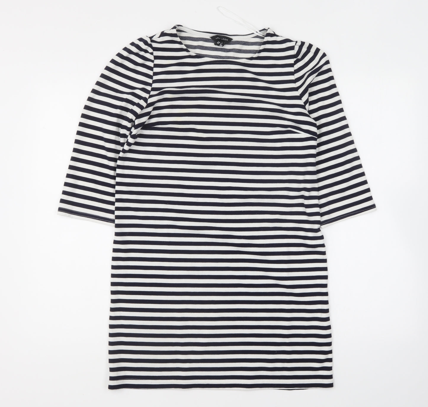 New Look Womens Blue Round Neck Striped Polyester Pullover Jumper Size 6