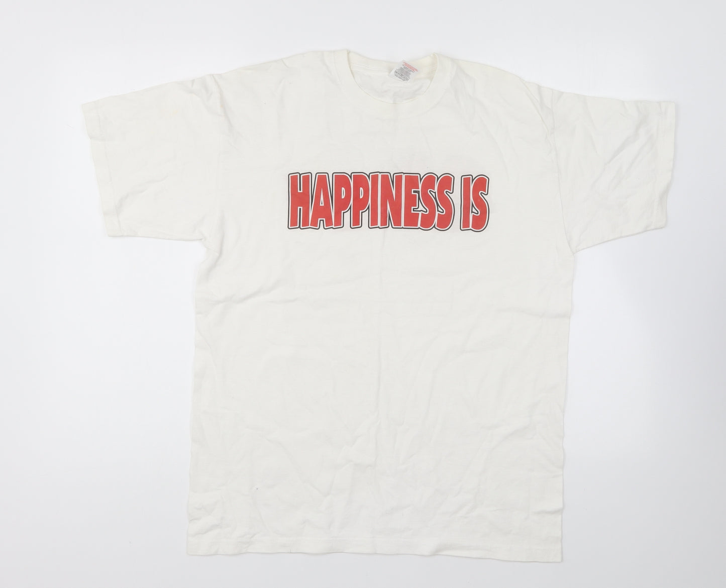 Fruit of the Loom Mens White Cotton T-Shirt Size M Round Neck - Happiness Is 30 Today