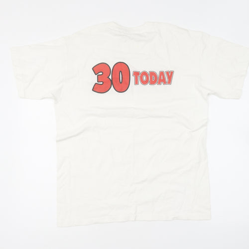 Fruit of the Loom Mens White Cotton T-Shirt Size M Round Neck - Happiness Is 30 Today