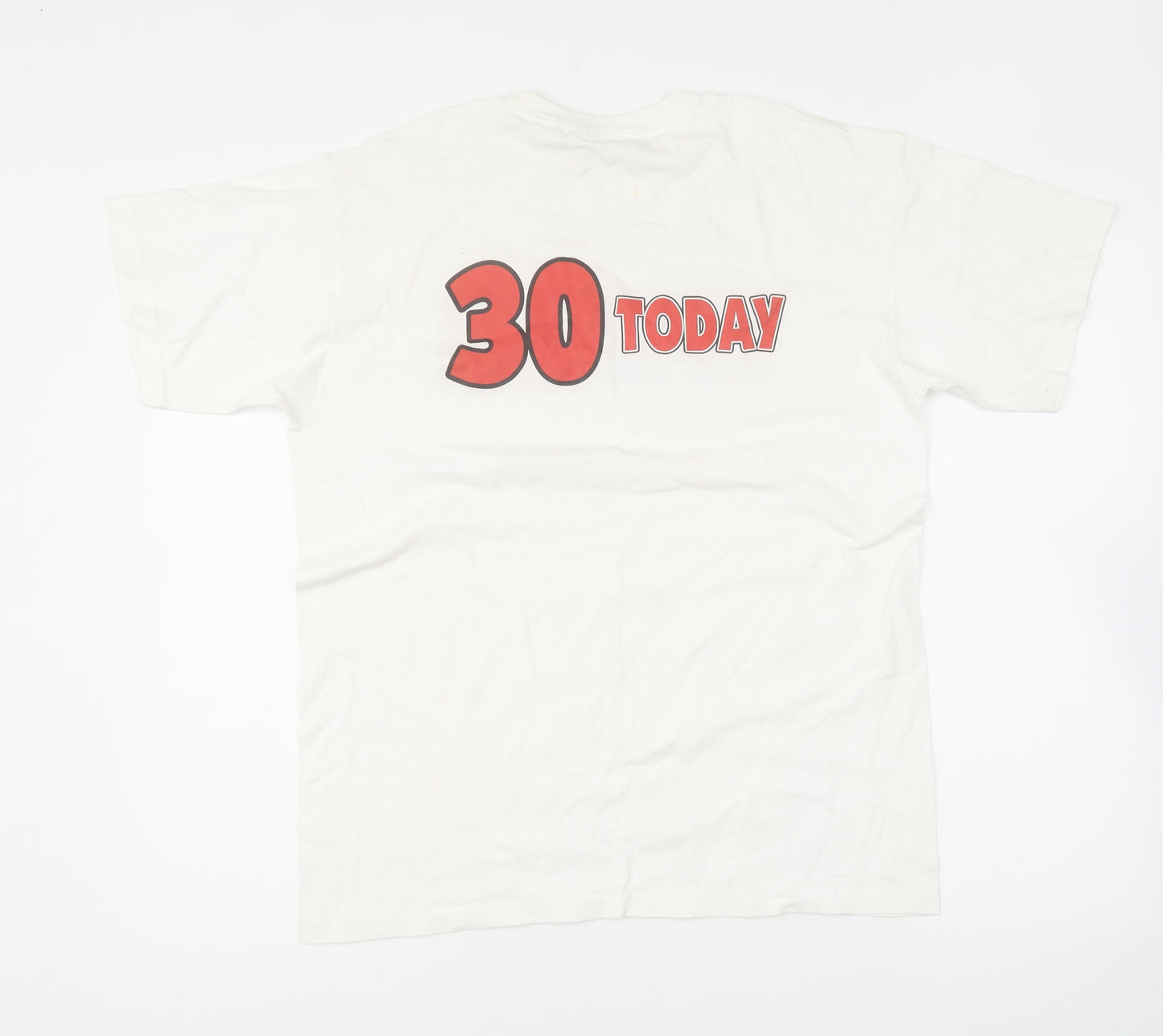 Fruit of the Loom Mens White Cotton T-Shirt Size M Round Neck - Happiness Is 30 Today
