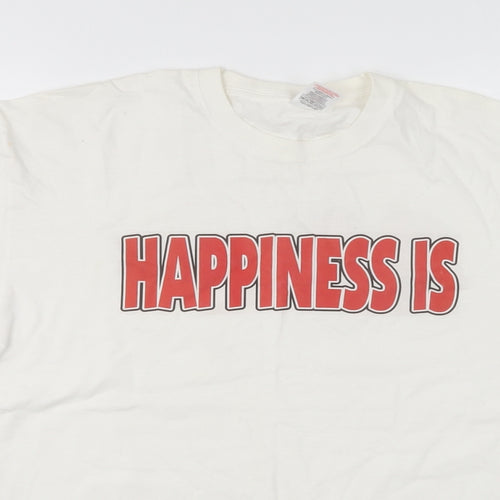 Fruit of the Loom Mens White Cotton T-Shirt Size M Round Neck - Happiness Is 30 Today