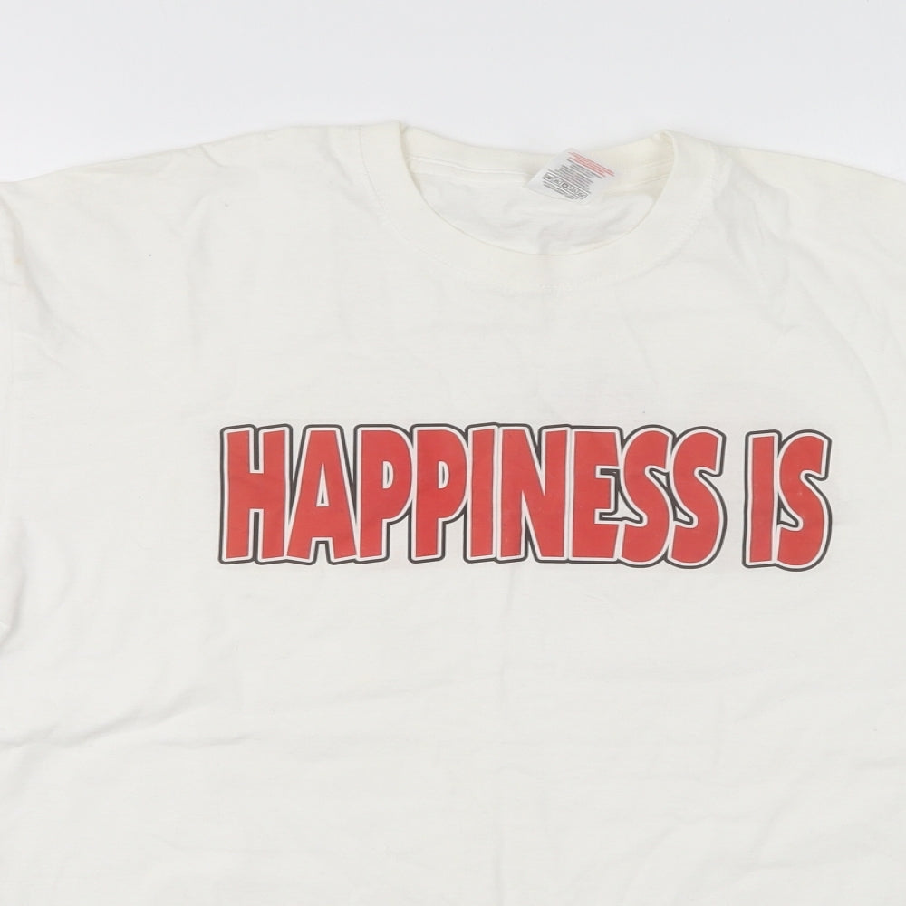 Fruit of the Loom Mens White Cotton T-Shirt Size M Round Neck - Happiness Is 30 Today