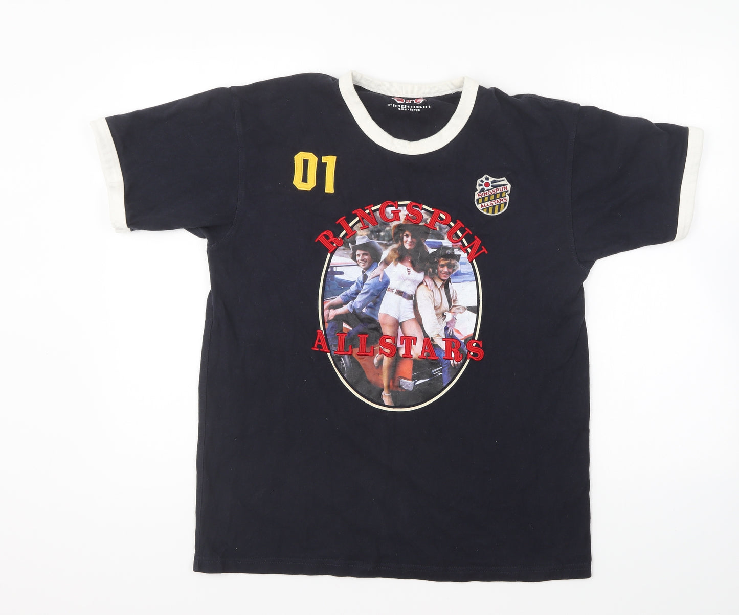 Ringspun Mens Blue Cotton T-Shirt Size L Round Neck - Ringspun All Stars