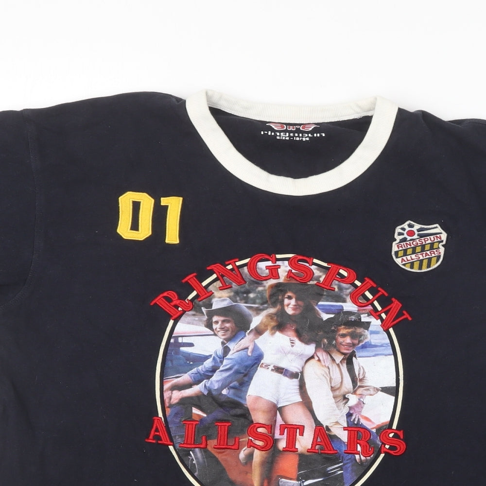 Ringspun Mens Blue Cotton T-Shirt Size L Round Neck - Ringspun All Stars