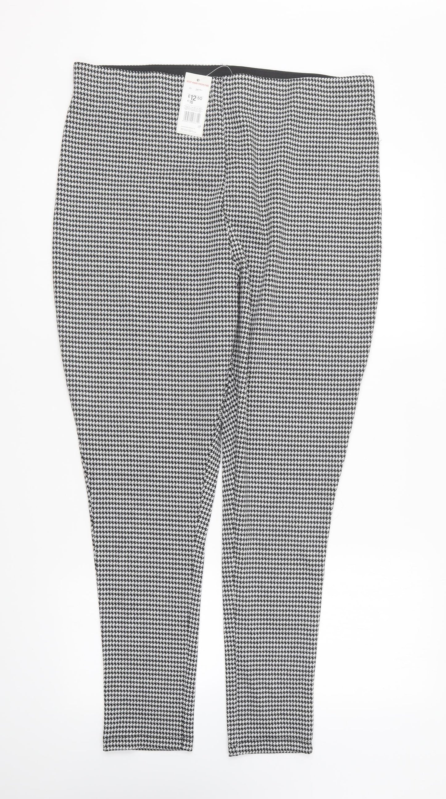 F&F Womens Black Geometric Polyester Trousers Size 20 L26 in Regular - Houndstooth