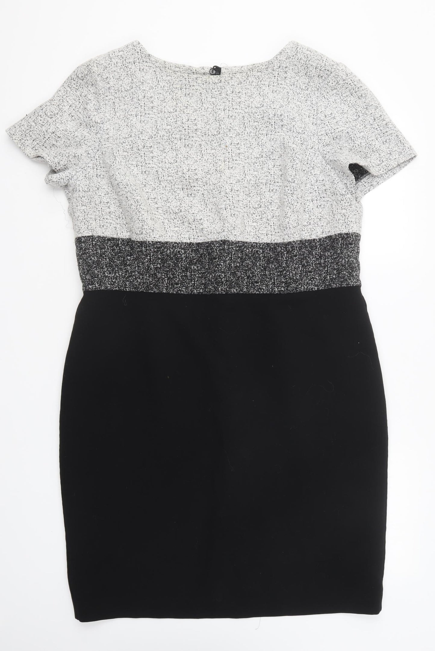Marks and Spencer Womens Black Colourblock Polyester Pencil Dress Size 18 Round Neck Zip